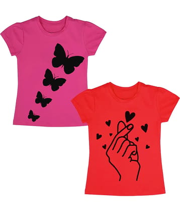 Neduvel Pack of 2 Girls Cotton T-Shirt ( Multicolor 9 )