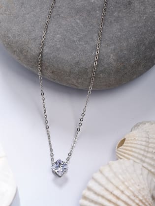 NVR Women's Silver-Plated Artificial Stones Pendant with Chain-Onesize / Silver / Alloy