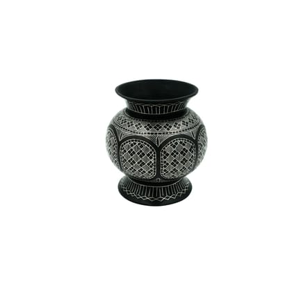 Bidri Suray Wide Face Vase Tarkashi Work