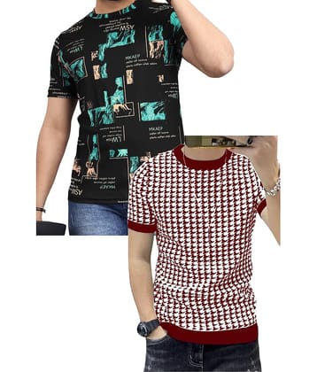 FABRIPPLE Polyester Regular Fit Self Design Half Sleeves Men's Round T-Shirt - Multicolor ( Pack of 1 )