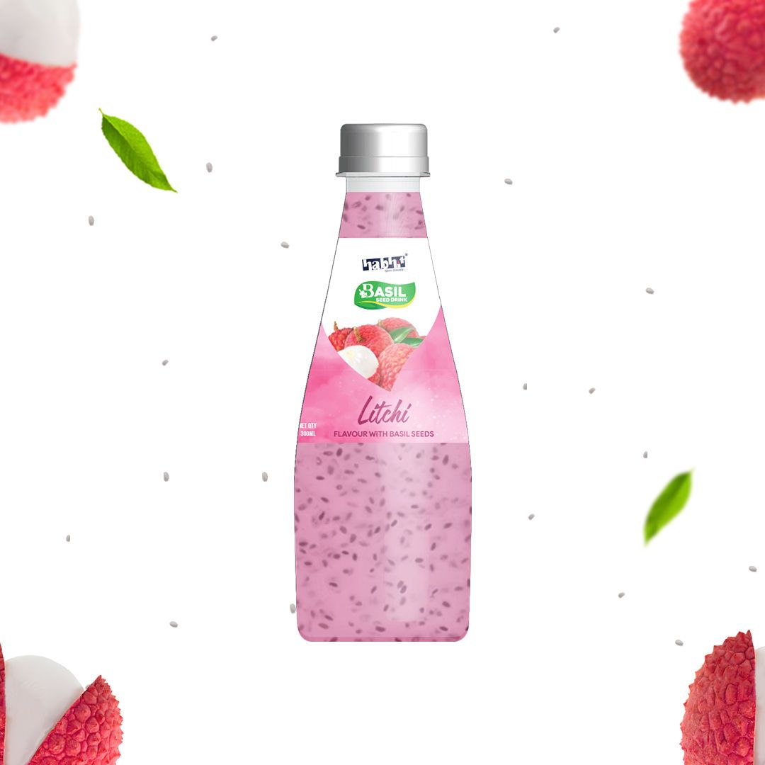 Habhit Basil Seeds Licthi Juices, 300 ml - Pack of 12