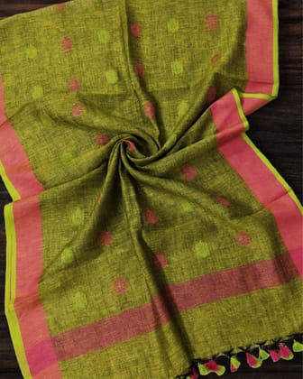 Floral Finesse Pure Linen Green Dupatta
