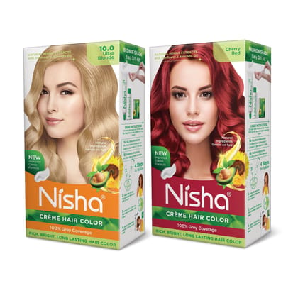 Nisha Creme Hair Color Combo, Pack of 2 Ultra Blonde & Cherry Red