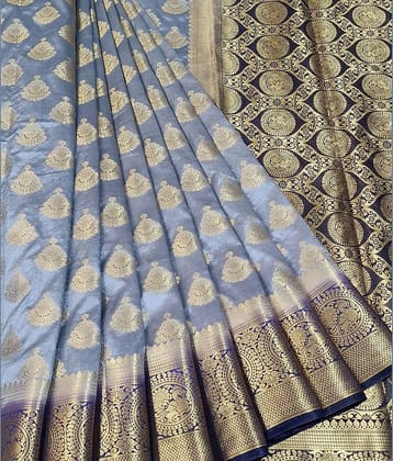 fab woven Jacquard Saree With Unstitched Blouse Piece ( Grey )