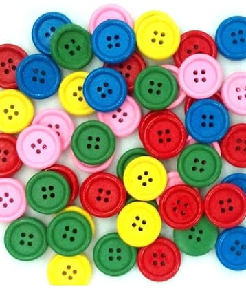 Vardhman Wood Bright Multicolored Craft Wooden Buttons Pack of 50 ( Pack of 1 )