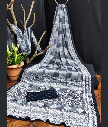 Kanooda Prints Georgette Printed Saree With Unstitched Blouse Piece ( Grey )