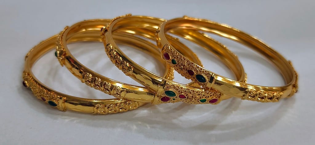 Gold Plated Bangles Set of 4 with Ruby and Emerald Stones