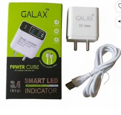 Galax Dual USB Wall Charger (Fast Charging) Power Adaptor with Micro USB Cable 3.4 Amp (White) Galax Dual USB Wall Charger (Fast Charging) Power Adaptor with Micro USB Cable 3.4 Amp (White)