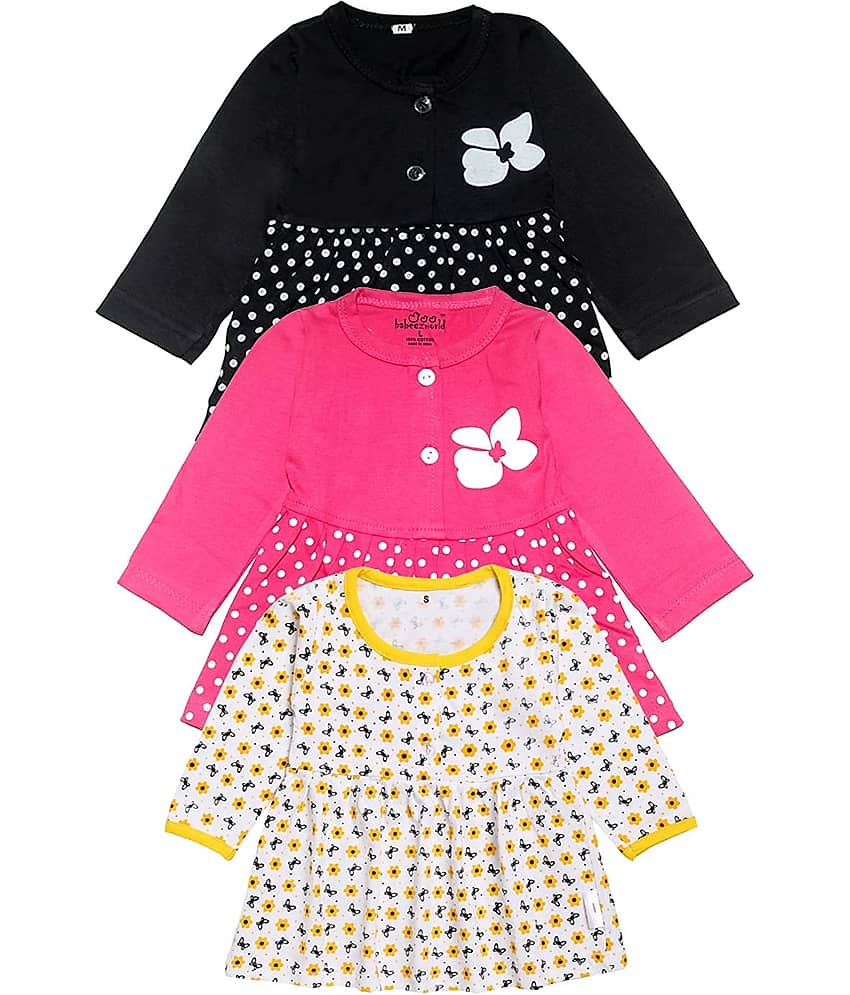 Babeezworld Pack of 3 Baby Girls 100% Cotton Frocks ( Multi )