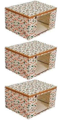 Bindian Multipurpose Saree Cover for Wardrobe Storage | Premium Non-Woven Fabric Cloth Organizer Box with Transparent Window & Zipper | Ideal for Storing Sarees & More (Beige, Pack of 3)