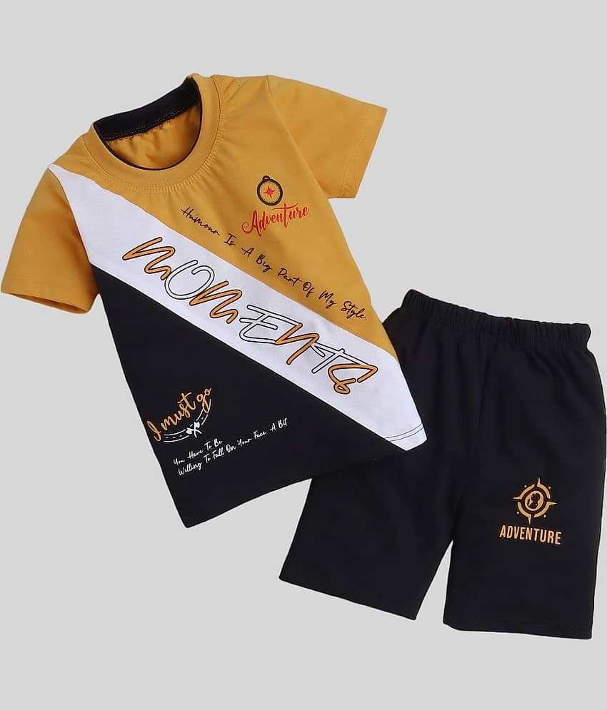 Fourfolds Pack of 1 Baby Boys Cotton Blend T-Shirt & Shorts ( Mustard )