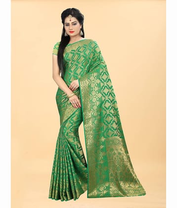 Gazal Fashions Banarasi Silk Embellished Saree With Unstitched Blouse Piece ( Green )