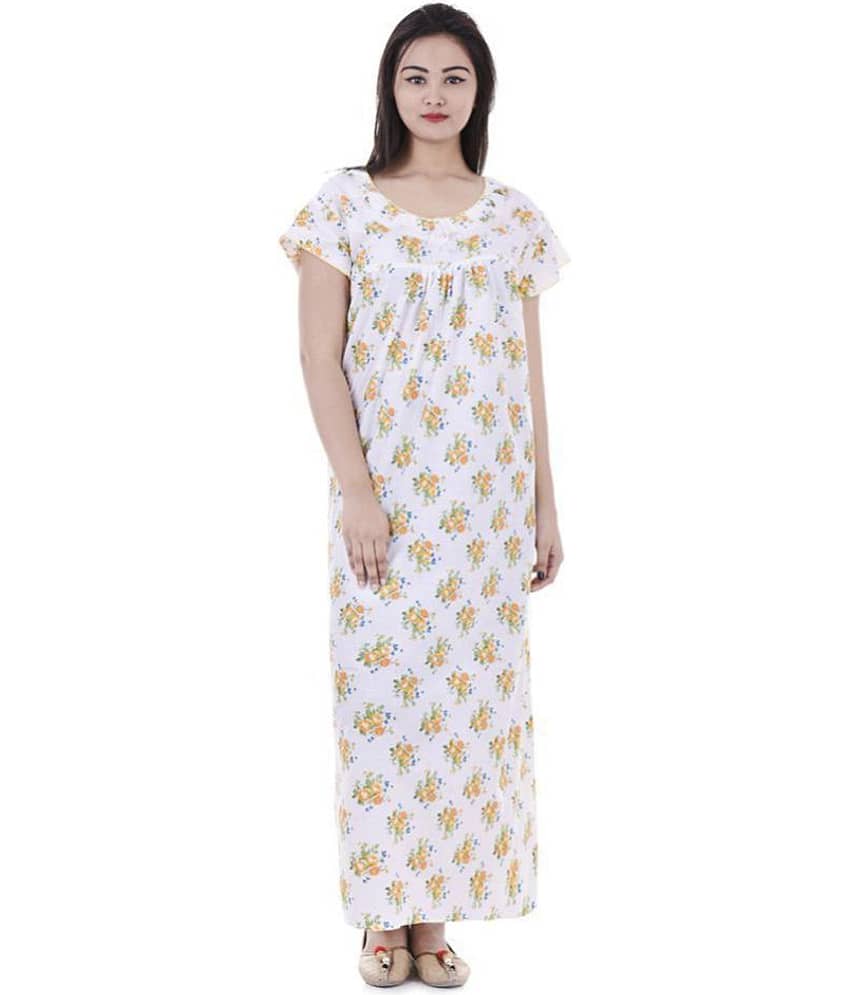 Apratim Cotton Nighty & Night Gowns - White