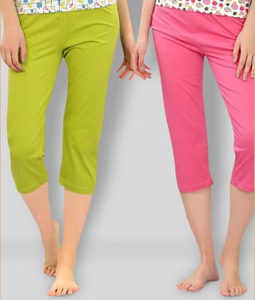 Zebu - Pink Cotton Wide Leg Women's Capris ( Pack of 2 )