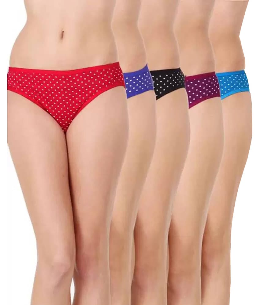 DOOZIE LOVEPLUS Pack of 5 Poly Cotton Printed Women's Bikini ( Multicolor )