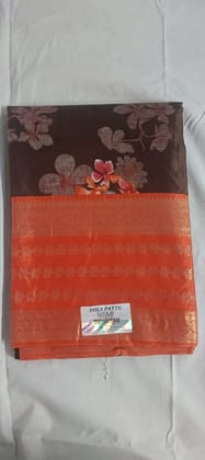 KEERTHANA TRENDS Brown and Light Orange Fancy Saree