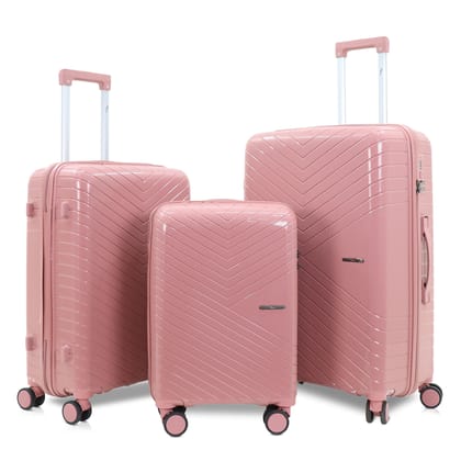 SKYCARRY Specta | Trolley Bag Set of 3 | Durable Hard Shell | TSA Type Lock | Spinner Luggage | 360 Disc Spinner Wheels | Travel Suitcase (3, Rose Pink, S,M,L)
