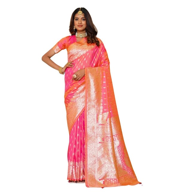 Generic Women's Jacquard Printed Saree with Unstitched Blouse Piece, Soft Lightweight 5.5 m Sari for Daily, Office and Wear (Pink, Design 67667)