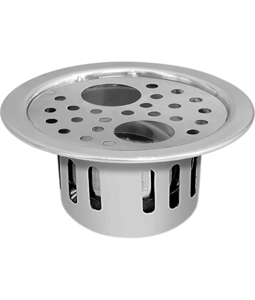 BATHONIX Stainless Steel 5" Inch Holly Round Double Hole with Anti Cockroach Water Drain Lock Jali for Bathroom & Kitchen (Pack of 1)