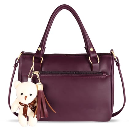 Purple Luxurious Faux Leather Handbag With Teddy Bear For Women And Girls HB18