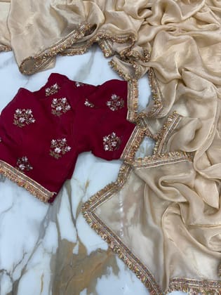New Partywear Rich Silk Golden Color Designer Lace Work Fancy Saree With Embroidered Unstitched Blouse Piece