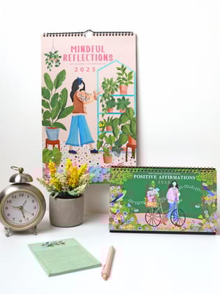 Set of 2 Calendars (1 Desk & 1 Wall) 2025 | Freebie worth INR 469-Positive Affirmations / Mindful Reflections