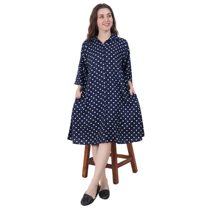 cotton viscose polka printed Knee Length Dress-XS