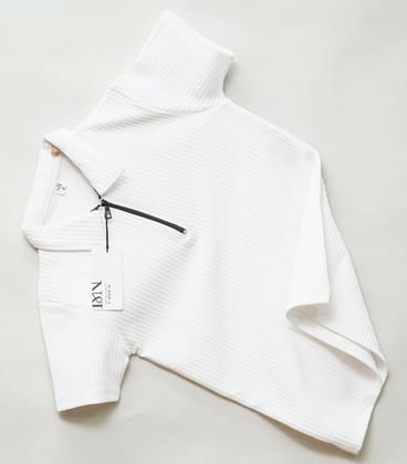 White | Pique Textured | Polo Zipper T-Shirt-M