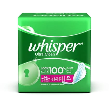 Whisper Sanitary Pads - Xl Plus Wings, Ultra, 15 Pcs