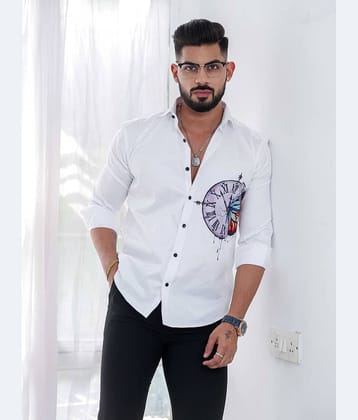 KITWELL Cotton Blend Regular Fit Printed Full Sleeves Men's Casual Shirt - White ( Pack of 1 )