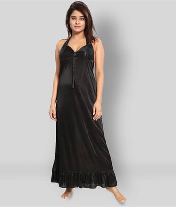 Reposey - Black Satin Women's Nightwear Night Dress ( Pack of 2 )