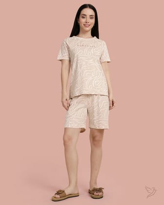 Printed Shorts Co-ord Set - Butterscotch-XS / Butterscotch