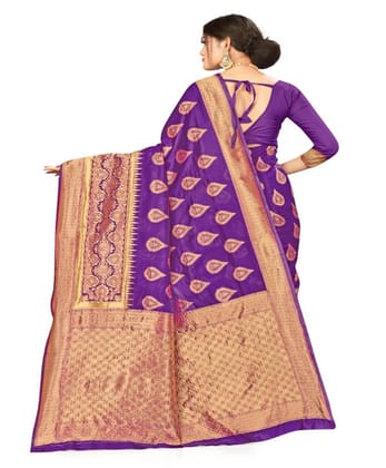 Women's Banarasi Silk Designer Weaving Saree with Unstitched Blouse (Purple, 5.50 Mtrs)