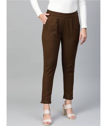 Yash Gallery Cotton Straight Women's Casual Pants ( Brown )