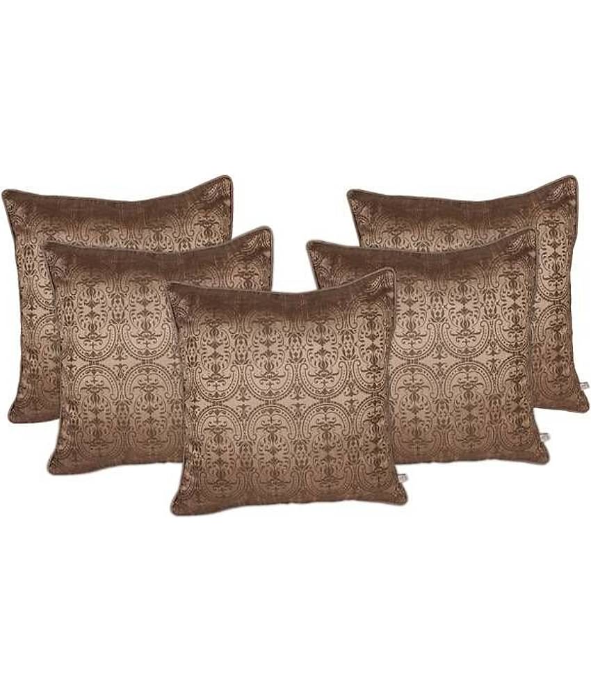 Zubix Golden Polyester Cushion Covers Set Of 5