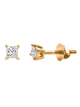Lab Grown Diamond Solitaire Studs For Women-18K / Yellow Gold
