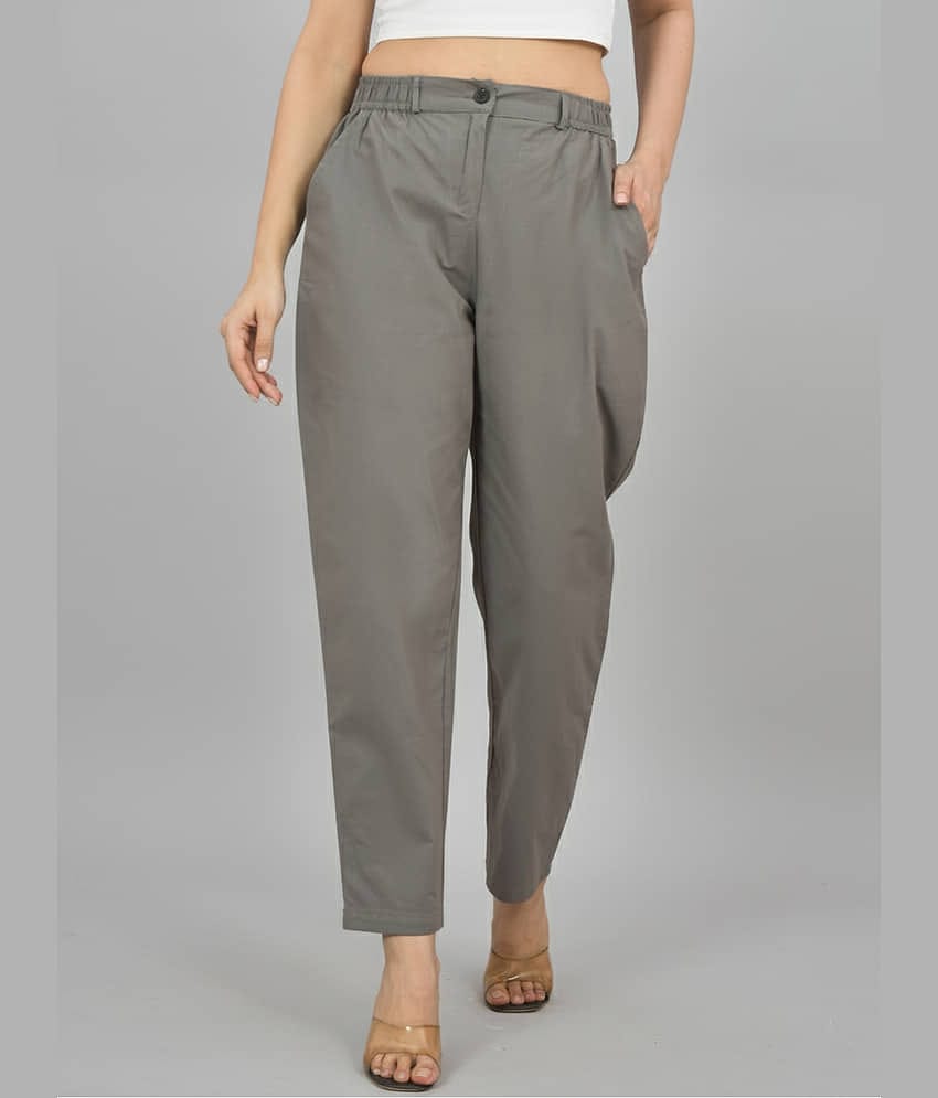 QuaClo Women Cotton Blend Casual Trousers ( Grey )