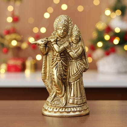 Brass Radha Krishna God Idol - Premium Religious Decor, Height : 3.7 Inch (BSMAS1007 C)