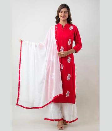 MAUKA - Red Straight Rayon Women's Stitched Salwar Suit ( Pack of 1 )