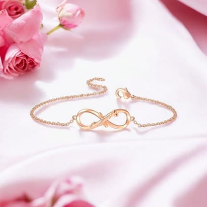 Rose Gold Plated Designer Infinity Shape Cubic Zirconia CZ Adjustable Chain Bracelet-rose gold