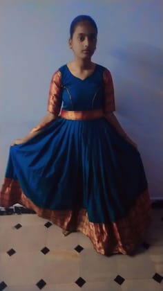 Royal Blue Narayana Pattu Frock Set Royal Blue Narayana Pattu Frock Set