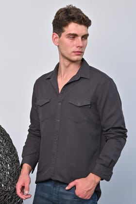 Brogan - Cotton Pocketed Solid Shirt - Grey-S-38 / GREY