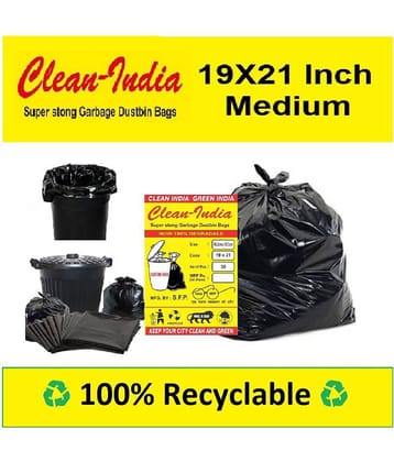 Clean India Garbage Medium 120 pcs - 19X21 Disposable Garbage Trash Waste Dustbin Bags | 4 packs of 30 pcs