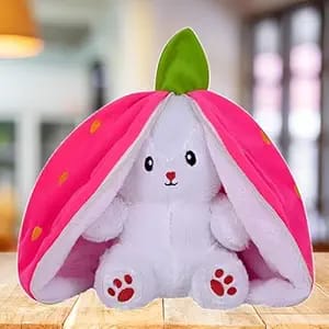 MANYA ENTERPRISES Reversible Strawberry Bunny Plush Toys, Rabbit Soft Toys with Zipper Cute Plushies Gift for Child Boys, Girls & Kids (30cm) Birthday Gift, Pack of 1