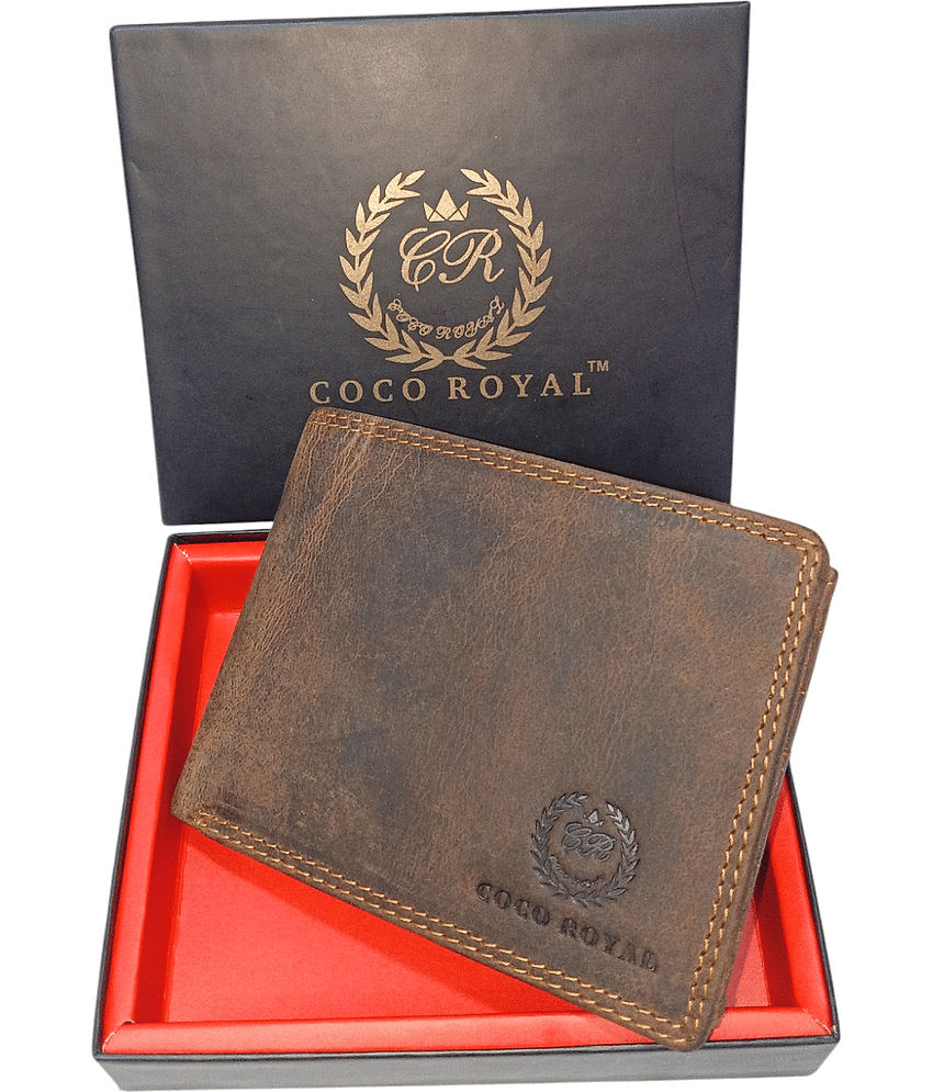 COCO ROYAL 100% Leather Solid Men's Two Fold Wallet With More Than 10 Slots For Card ( Brown , Pack of 1 )