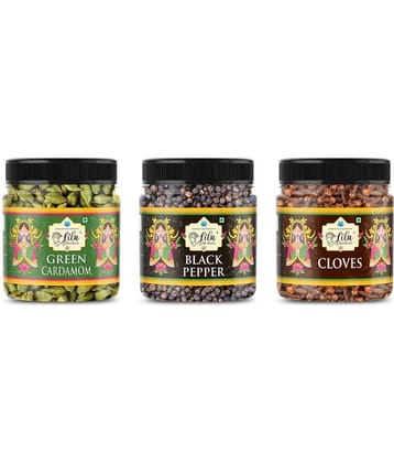 LILA DRY FRUITS Cardamom, Black Pepper & Cloves Combo 300g Whole Spices Jar Pack