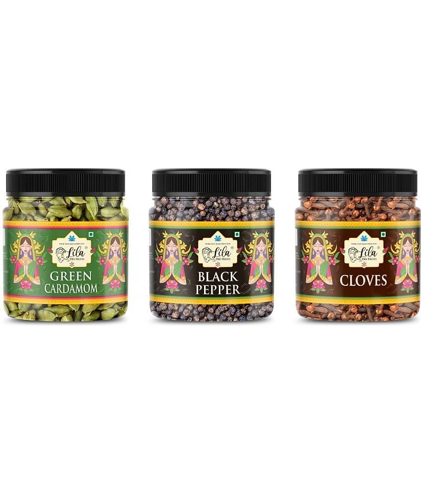 LILA DRY FRUITS Cardamom, Black Pepper & Cloves Combo 300g Whole Spices Jar Pack