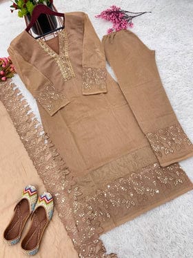 Designer Party Wear Top Bottom With Dupatta With Embroidery Sequence Work Designer Party Wear Top Bottom With Dupatta With Embroidery Sequence Work