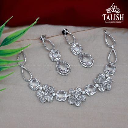 Elegant Crystal Floral Necklace and Earring Set - Talish Jewellery