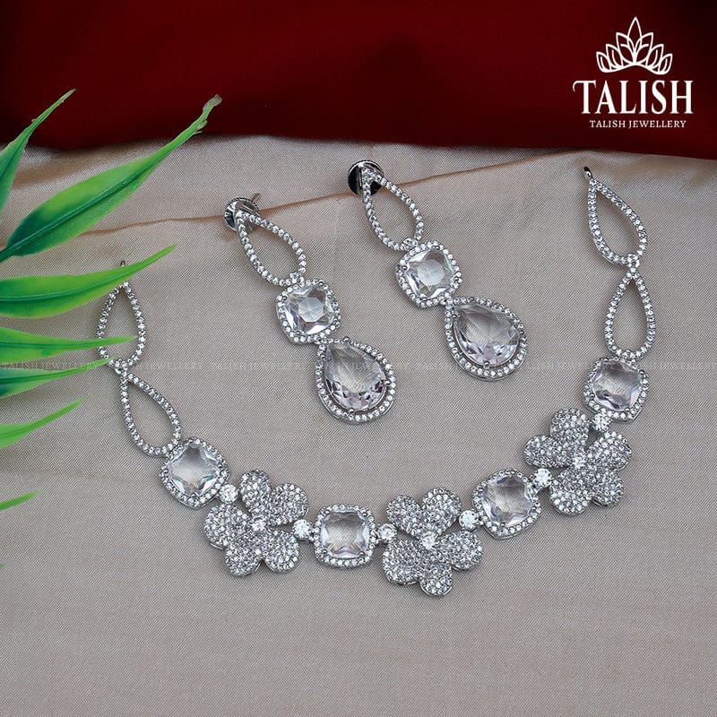 Elegant Crystal Floral Necklace and Earring Set - Talish Jewellery
